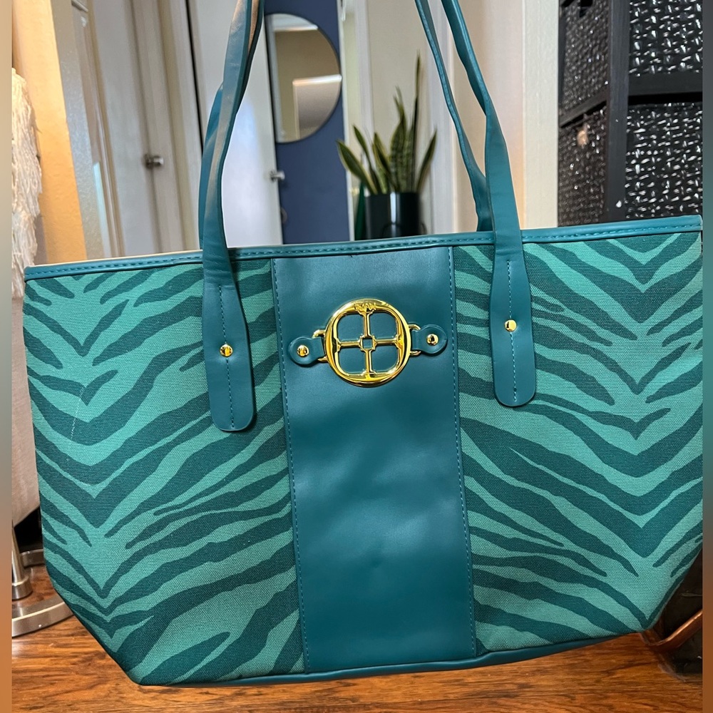 Green zebra IMAN stripe tote  bag